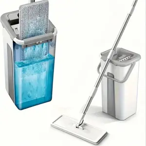 TAIMASI 1 Set, Household Cleaning Mop And Bucket Set, Hand-Free Wash Flat Mop, Dust Removal Mop With Bucket, Wet And Dry Cleaning, Tile Marble Wooden Floor Cleaning Mop, Cleaning Supplies, Cleaning Tool