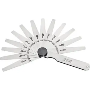 Starrett 13 Piece, 0.03 to 0.5mm Tapered Feeler Gage Set 77mm Long x 7 to 12.7mm Wide (Tapered), Tempered Steel 57087