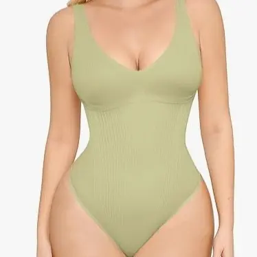 Green-Deep V-Wide Strap-Thong Shaperwear