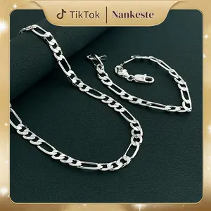 Elegant 925 silver plated 4mm/6mm Triple Figaro Cuban Link Chain Necklace - Hypoallergenic, Tarnish-Resistant, Ideal For Parties & Gifts, Versatile Accessory|Stylish Cuban Link|Durable Chain Design