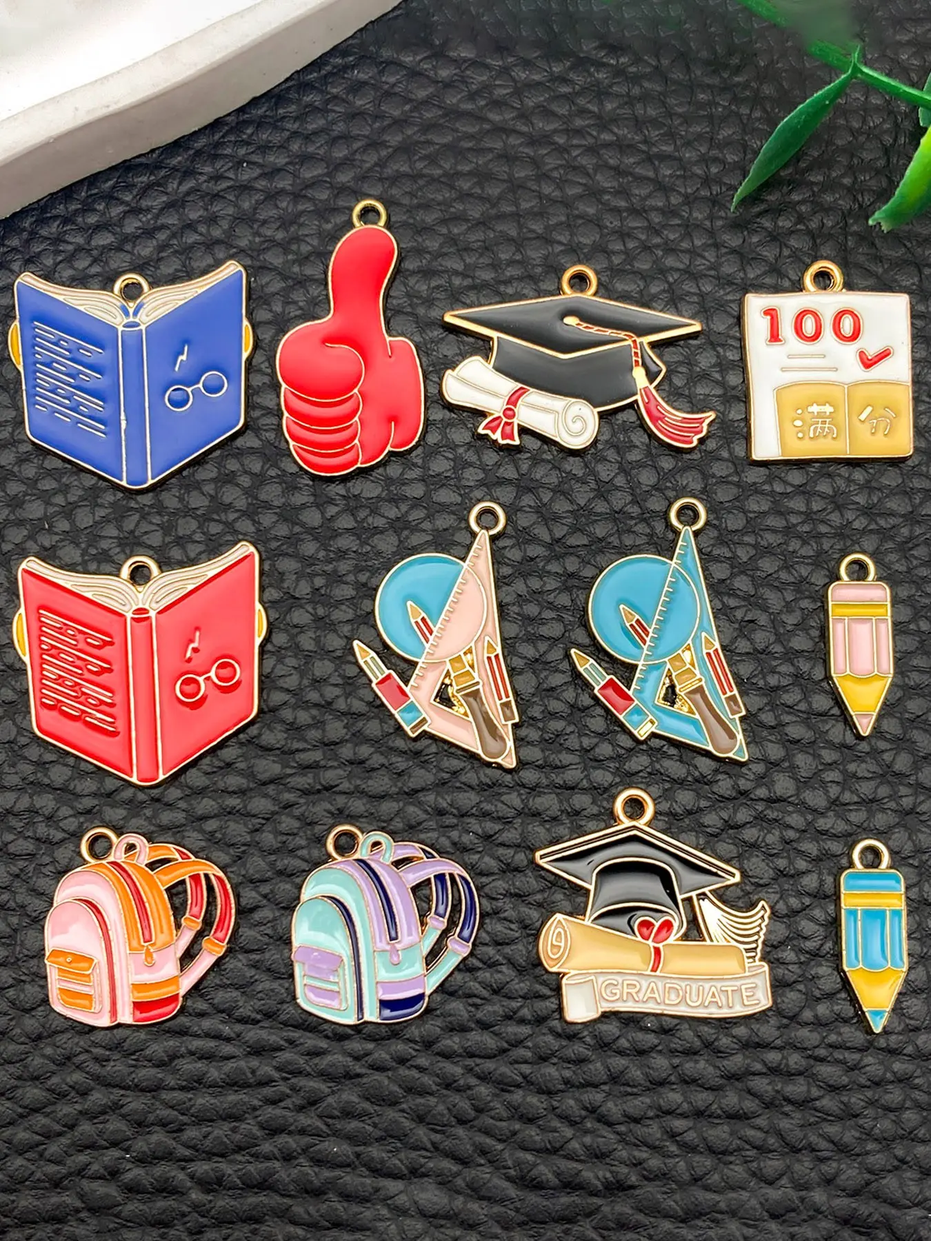 12pcs Graduation Season Enamel Charms, Grad Cap Charm, School Supplies, DIY Pendant Jewelry Making, Crafting Decoration, Back to School Gift