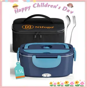 Nifogo Electric Lunch Box, 100W 1.5L Stainless Steel Food Heater, Portable with Tableware & Lunch Bag for Home, Office (Non-Battery Powered)