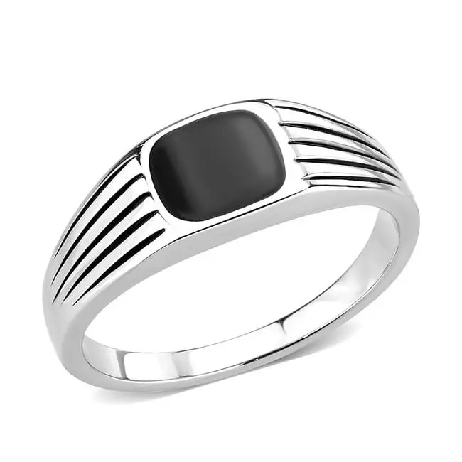 Alamode TK3772-12 High Polished No Plating Stainless Steel Ring with Epoxy, Jet - Size 12
