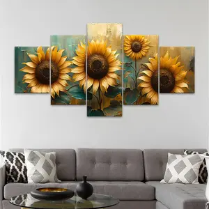 Sunflower Pattern Canvas Painting, 5 Counts/set Modern Art Painting, Wall Art Decor for Home Living Room Bedroom Office, Modern Home Decoration, Ornaments