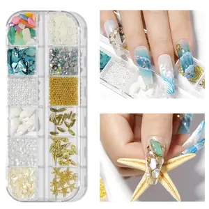 Ocean Nail Rhinestones 12pc | Beach Nail Art Charms | Summer Nail Art Designs