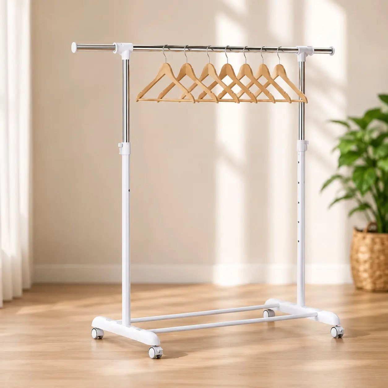 Mainstays Adjustable Metal Rolling Garment Clothes Rack, Chrome & White