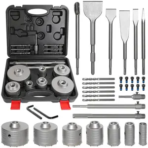 Concrete Hole Saw Kit, Masonry Concrete Drill Bit Set, Chisel Set with SDS Plus & Max Shanks Wall Hole Saw Drill Bit for Brick Stone Cement Wall, Kit Size 30 40 50 65 80 100 110MM