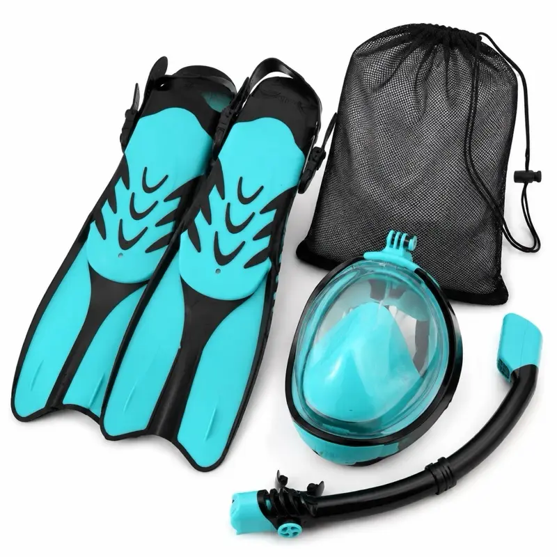 Full Face Snorkel Mask Set with Adjustable Swim Fins, Dry Top Snorkel and Carry Bag