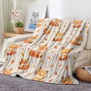 Fox Pattern Blanket, Soft Comfortable Throw Blanket, Air-conditioned Room Blanket, Warm Nap Blanket for Home & Office, Gift for Men, Women, Boys, Girls