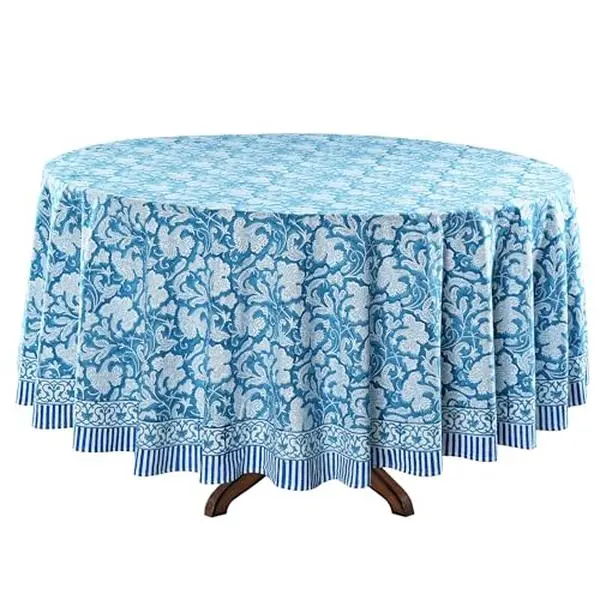 Ridhi Round Tablecloth Hand Block Print 100% Cotton ReusableMagic Blue 60 Inch Table Cover Decorative Everyday Use for Dining, Home, Party, Wedding, Farmhouse, Party Gift for Spring, Summer