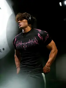 Men's Fitness T-Shirt with Thorn Print, High Elasticity Quick-Dry Fabric, Slim Fit for Gym Training, Casual Long Sleeve Top