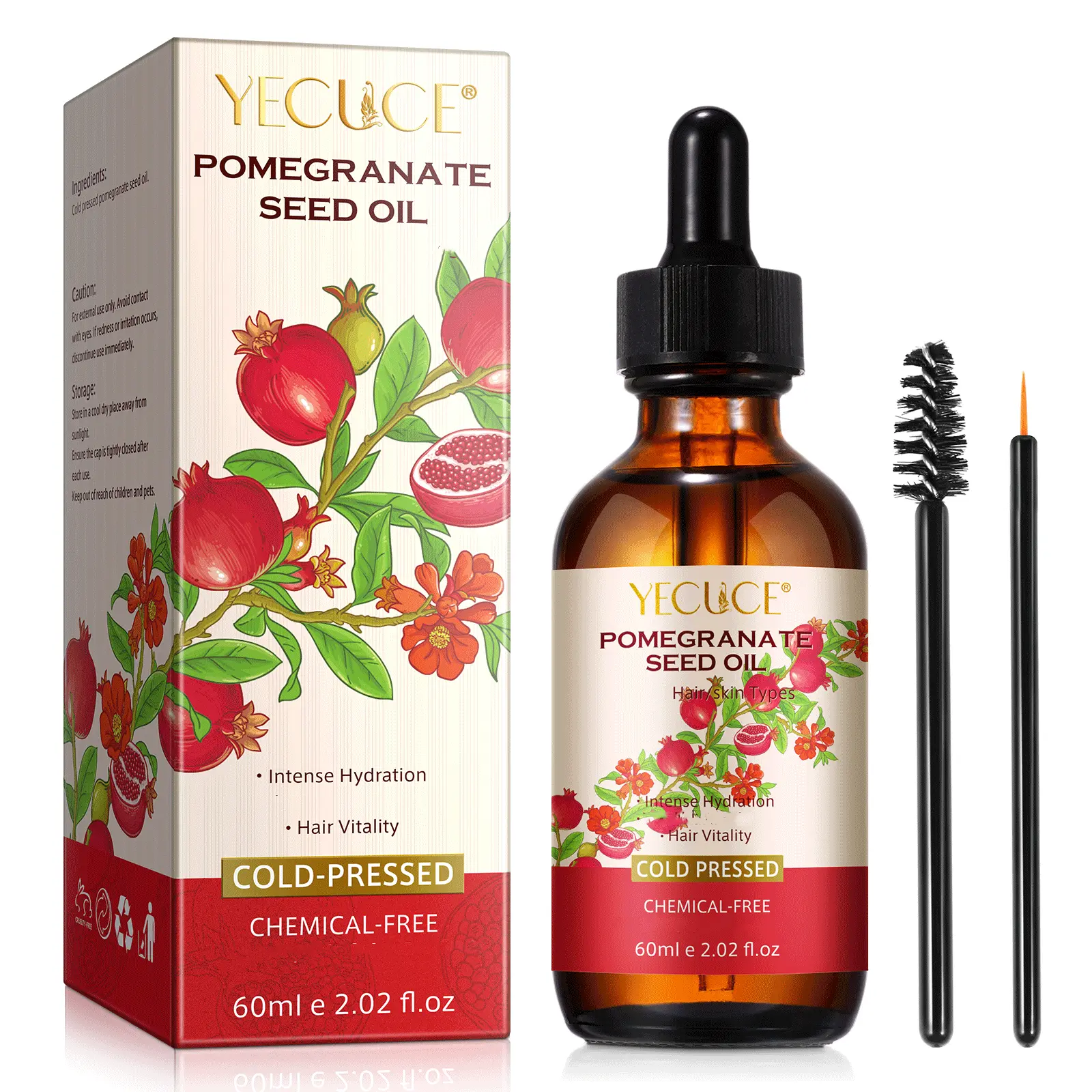 【live】Yecuce Pomegranate Seed Oil, for Hair Skin and Nails, Gentle on Skin(60ml)
