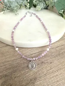 Lavender Beaded Necklace With A Flower Pendant Gift for her-Wedding-Bridesmaid