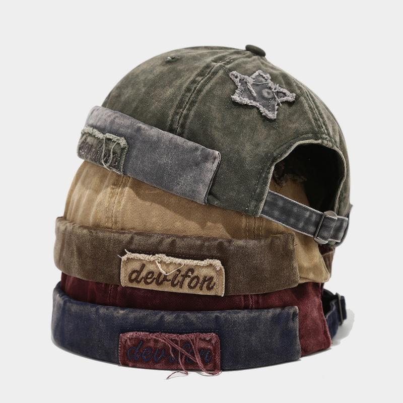 Y2K Star Patch Docker Cap Vintage Washed Brimless Hat  display picture 2