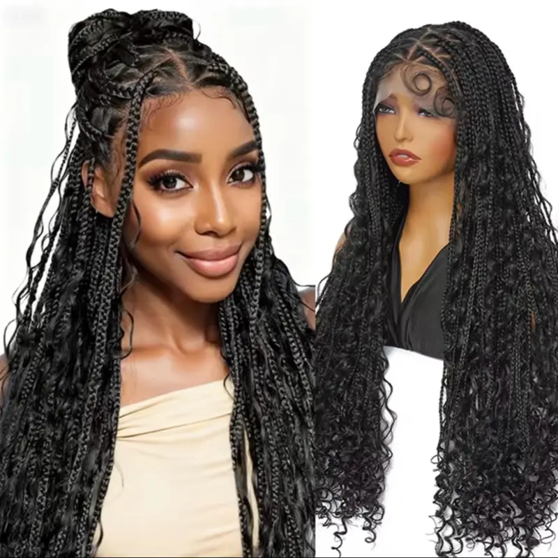 Women's Braided Lace Front Wig with Baby Hair, Black