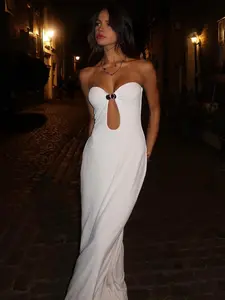 Women's Cut Out Backless Bodycon Tube Dress, Sexy Solid Long Dress for Party Club Dating Wear, Ladies Summer Clothes