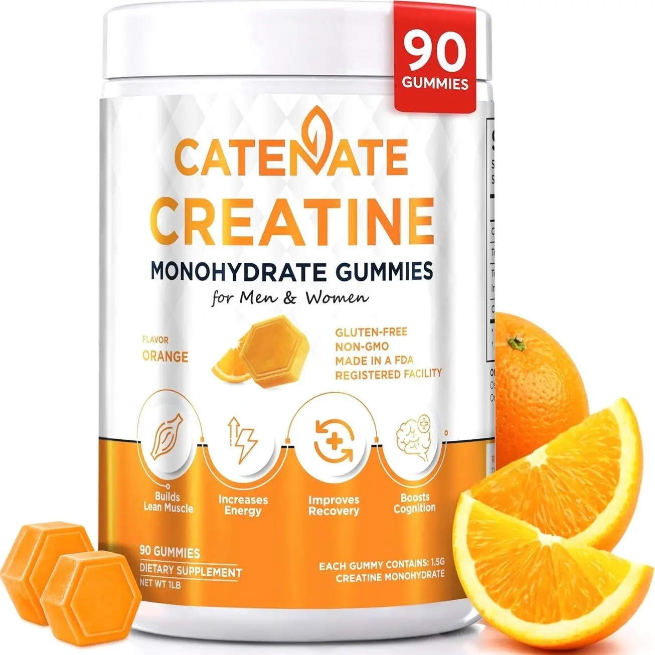 Creatine Gummies for Women & Men, 4500MG Creatine Monohydrate Gummies, Great Taste, Muscle Strength, Endurance & Recovery Support, Vegan, Gluten-Free, Non-GMO, 90 Count (Orange)
