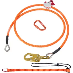 VEVOR 16mm Steel Core Flipline,  8ft(2.4m) Arborist Flipline, Flip Line for Tree Climbing with Alloy Steel Snap Hook & Aluminum Alloy Carabiner, 30KN Breaking Tension for Fall Protection, Tree Climber