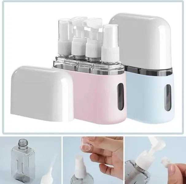 8-Piece TSA Approved Travel Bottle Set with Portable Case, Refillable Shampoo Lotion Spray Pump Containers for Toiletries, Cosmetics and Skincare