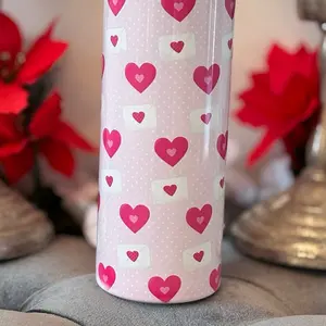 20 oz Stainless Steel Tumbler - Pink Hearts Design, Reusable Drinkware, Portable Water Bottle