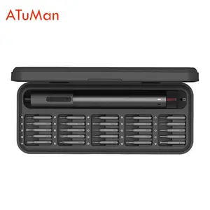 ATUMAN ​E2 Finishing Electric Screwdriver Set 3.7V, 2-Speed 150/210 RPM, 25 S2 Steel Bits, Magnetic Storage Case, 350+ Screws per Charge, Lightweight Aluminum Handle
