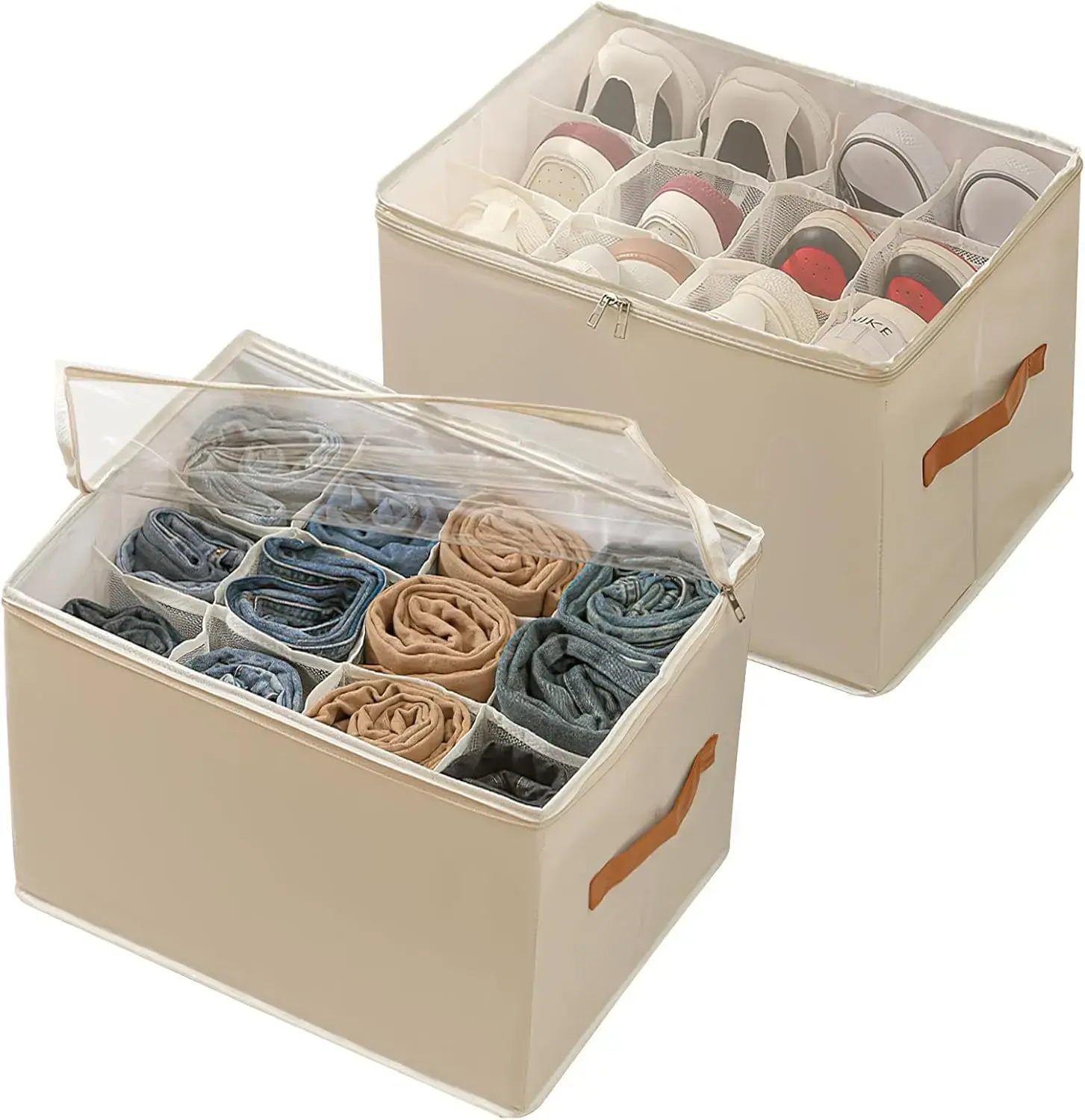 Collapsible Plastic Shoe and Pants Storage Organizer Box, Foldable Clear Lid Wardrobe Closet Storage Bin for Shoes & Clothes, Space Saving Home Organization, Customizable Closet Organization Shoe Storage, Shoe Storage Organizer, Adjustable Organizer Shoe
