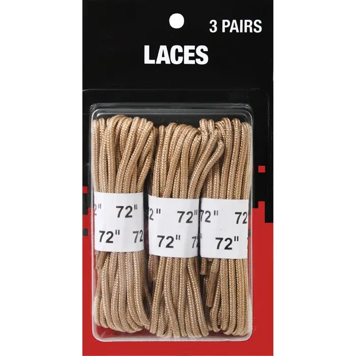 Heavy Duty Nylon Boot Laces, 72 Inch Desert Tan Replacement Shoestrings with Heat-Formed Tips for Lace-Up Shoes and Boots, 3 Pairs, Shoe, Boot Lacing