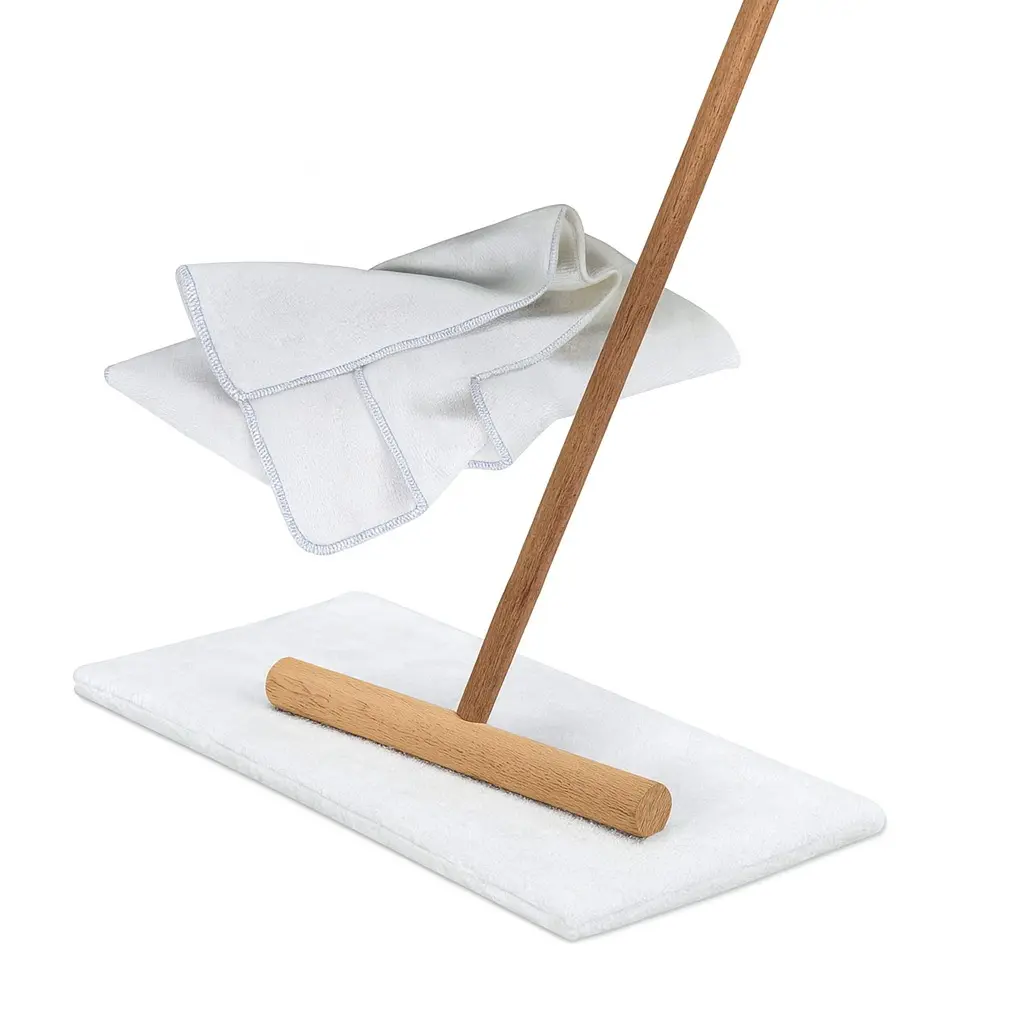 Cuban Flat Mop, Traditional Wood Construction, 25x25 in Wooden Mop with 2 Free Cotton Cloths for Easy Floor Cleaning, Flat Mops