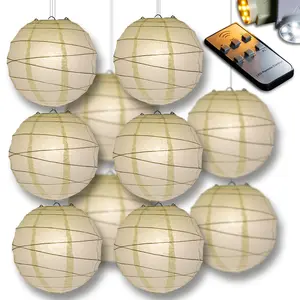 Beige Crisscross Paper Lantern 10pc Party Pack with Remote Controlled LED Lights Included