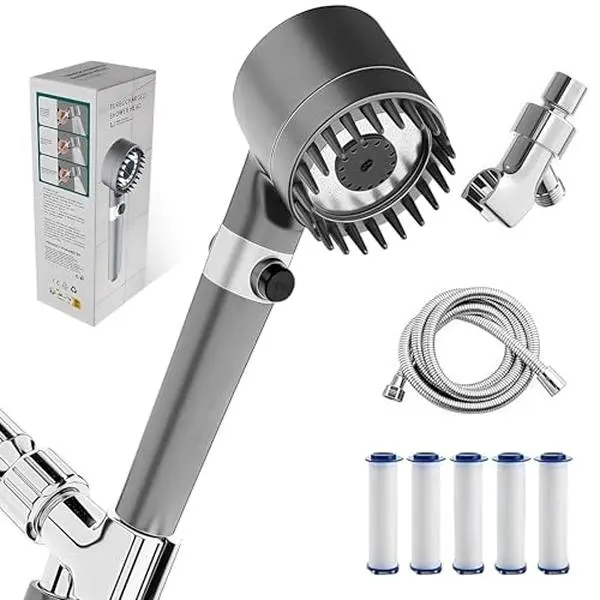 Filtered Shower Head with Handheld,High Pressure Shower Heads 3 Spray Modes with ON/OFF Switch,Power Wash for Bathroom Cleaning,Removable Showerhead with Stainless Steel Hose/Bracket/Cotton Filters