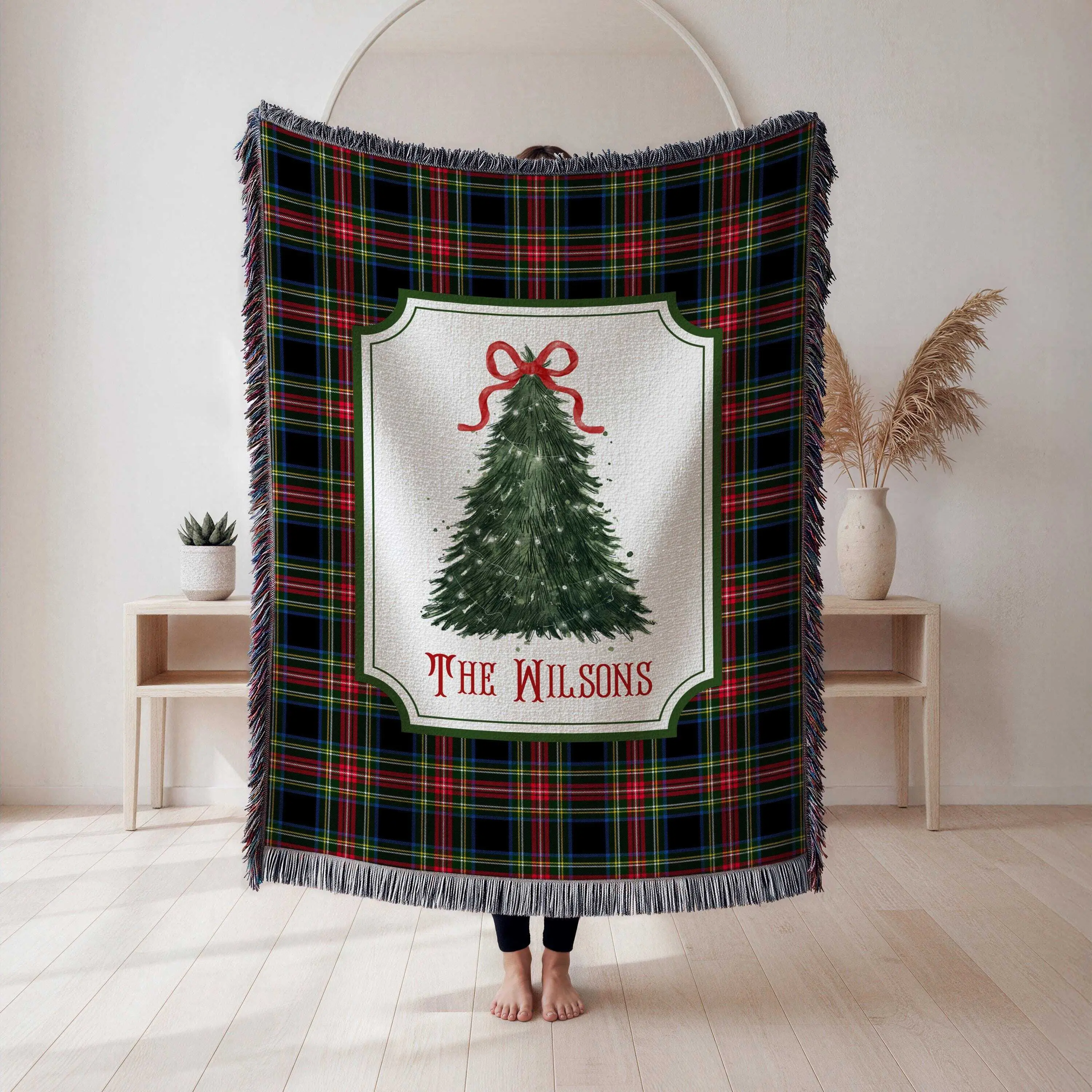 Personalized Christmas Woven Blanket Tapestry: Custom Family Christmas Gift