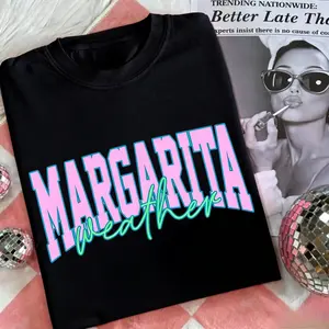 【100% cotton】 Margarita weather Distressed T-Shirt, Summer Shirt Trendy Summer Tee, Aesthetic Summertime Distressed Shirt