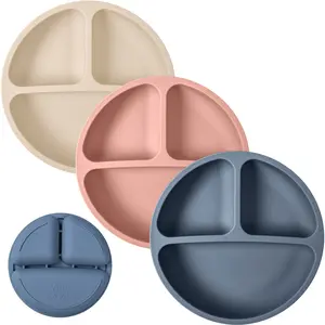 WeeSprout Toddler Plates, Silicone Divided Dishes for Toddlers and Kids, BPA-Free, 3 Pack