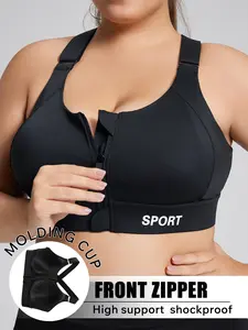 【Plus Size】 Zipper Sport Bra, Breathable Comfortable Sports Bra for Women, Women's Sport & Outdoor Clothing for Indoor Outdoor Wear