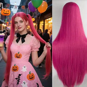 40inch Long Pink Straight Wig Heat Resistant Synthetic Hair Realistic Texture Perfect for Halloween Costumes and Everyday Style Polyester Material Suitable for All Seasons Party Accessories Bright Pink Wig Heat Resistant Wig
