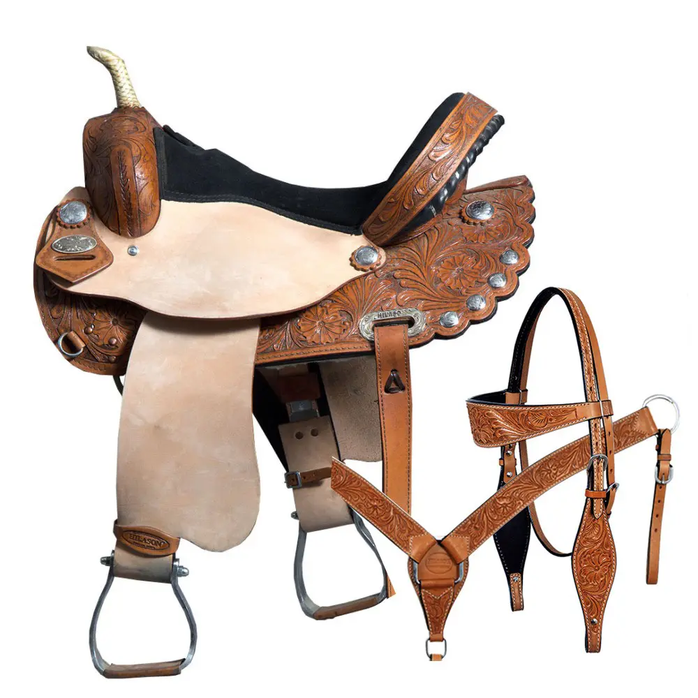 HILASON Western Horse Treeless Saddle American Leather Trail Barrel Tack | for Horses