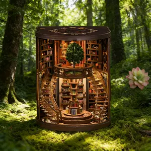 Wooden Assembly DIY Spiral Staircase Mini Dollhouse Bookshelf, Miniature Furniture, 3D Wood Puzzle, Adult DIY Corner Set, Unique Gift for Collectors