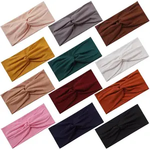 12 Pieces Stretchable Headbands for Women, Absorbent Sports Headband, Soft Twisted Knotted Headbands for Daily Use, Yoga, and Workouts