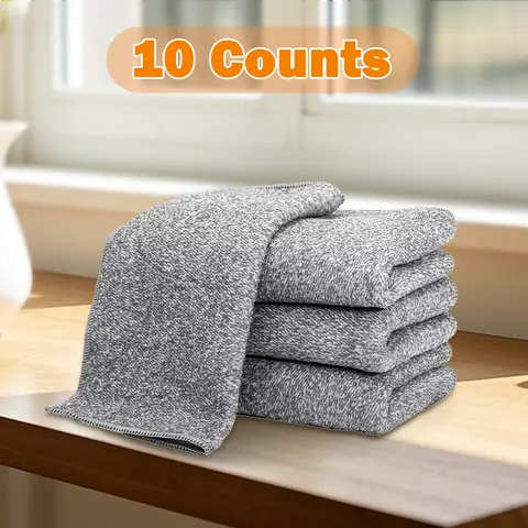 10-Pack Multipack Soft Microfiber Multi-Purpose Deep Cleaning Cloths - Bamboo Charcoal, Lint-Free, Grease-Cutting, Quick-Dry, Washer-Dryable Reusable Wipes for Kitchen, Car Detailing Products