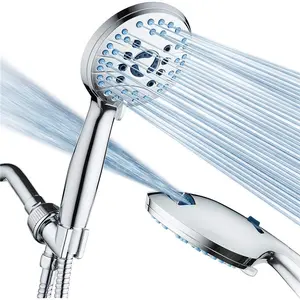 High Pressure 8-mode Handheld Shower Head with Anti-clog Nozzles & Built-in Power Wash for Tub, Tile & Pets, Extra Long 6 ft. Stainless Steel Hose, Wall & Overhead Brackets