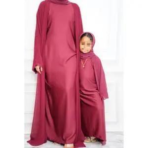Matching Eid Abaya Set – Mom & Daughter | Chiffon Outer + Inner + Hijab