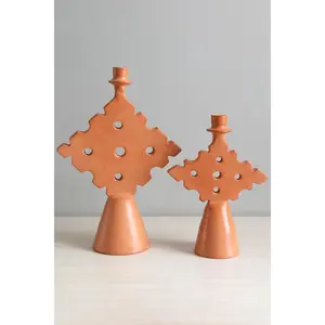 Chabi Chic Terracotta Orange Diamond Tadelakt Candle Holder - Available in 2 sizes