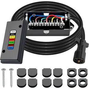 7 Way Trailer Wiring Harness Kit 8 FT Trailer Cord with 7 Pin Trailer Plug and Junction Box Kit Premium Light and Brake Wiring Wires for Trailer RV