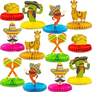 12pcs Fiesta Mexican Party Table Decoration Centerpiece - 8" Paper 5 Cinco De Mayo Party Table Decoration Honeycomb for Fiesta Mexican Themed Taco Party Birthday Day of the Dead Decor Supplies