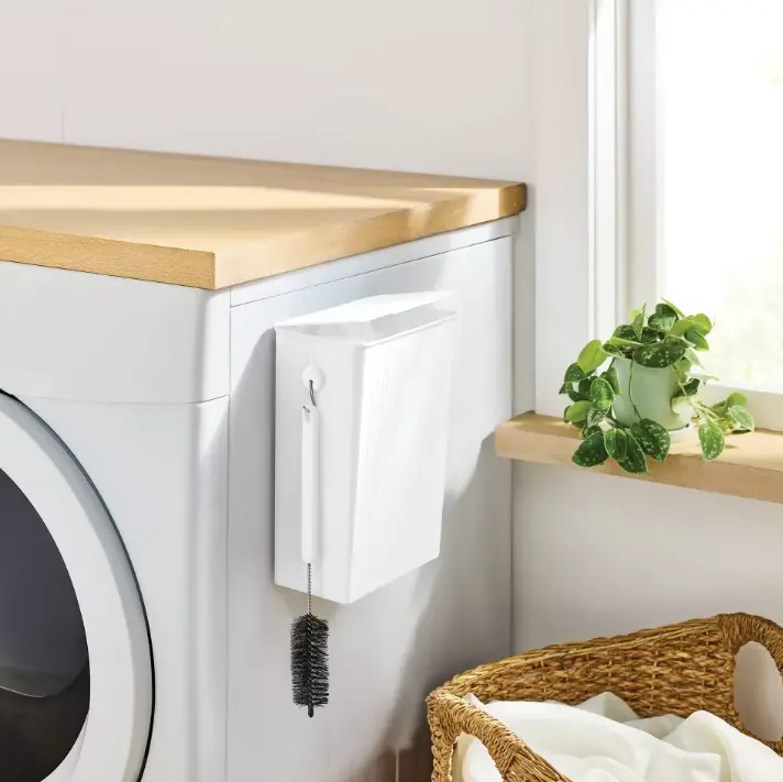 Magnetic Lint Bin with Cleaning Brush, Laundry Room Organizer for Dryer Lint, Washing Machine Area & Utility Room Storage