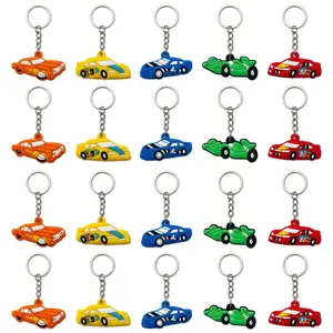 T 20Pcs Colorful Cartoon Racing Car PVC Keychains, Soft Rubber Sports Car Key Rings, Trendy Backpack Charms & Auto Decor Accessories