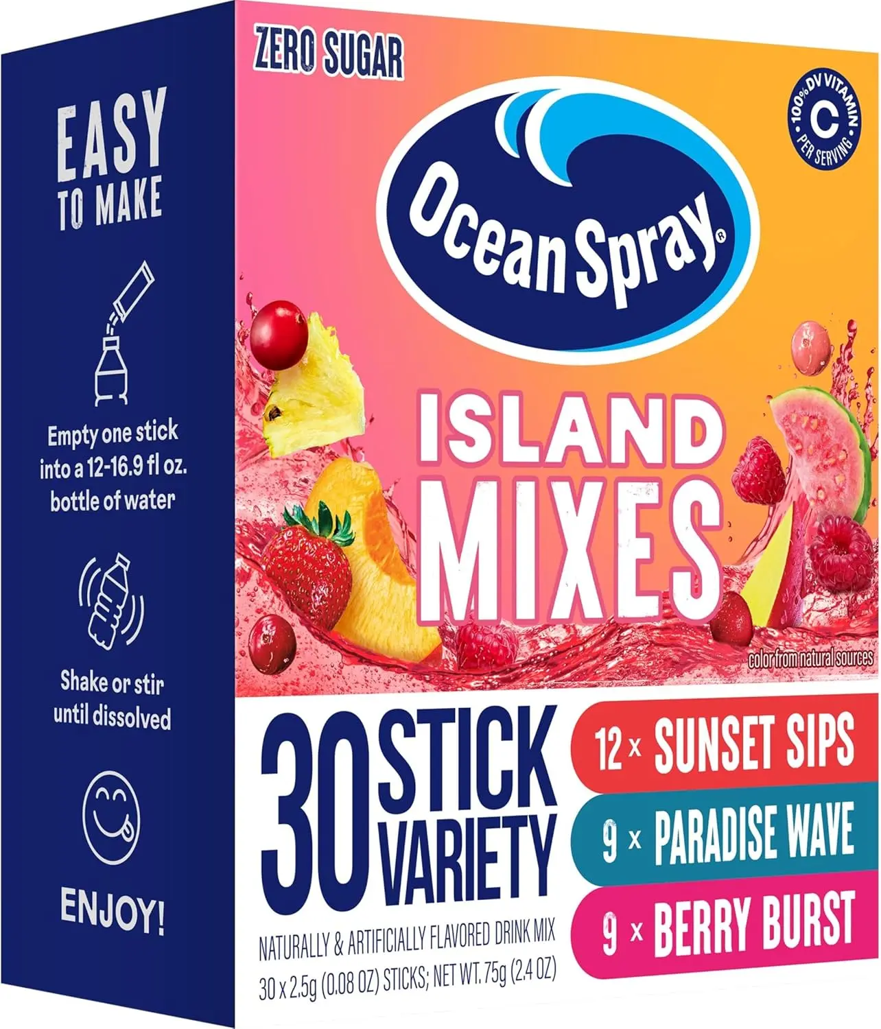 Ocean Spray Island Mixes, On-The-Go 0-Sugar Variety Hydration Drink Mix Packets, 30-Pack