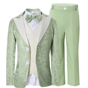 Boys Suit Set 5-Piece Blazer Vest Dress Shirt Pants Bow Tie, Formal Wedding Party Outfit for Kids Age 6-10 Years