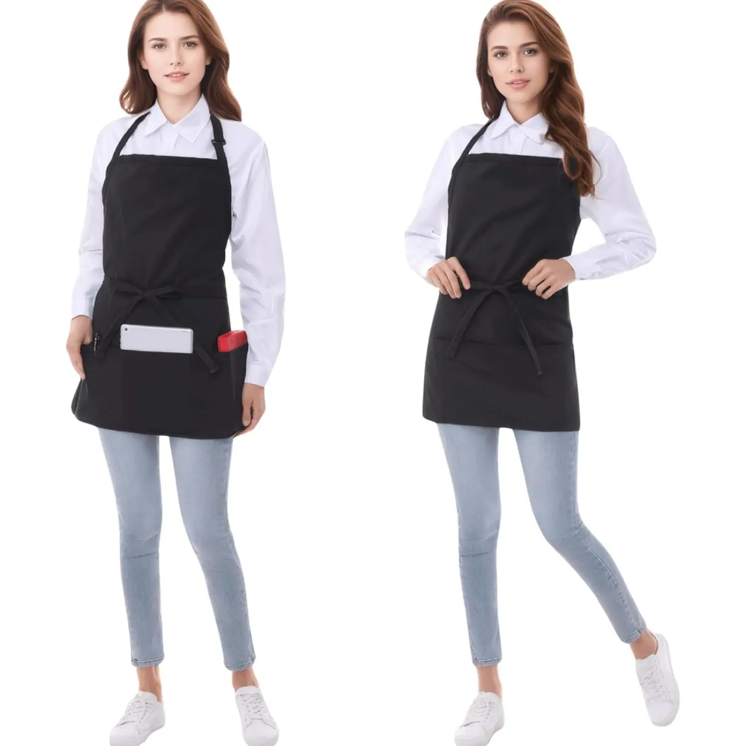 Short  Aprons for Women with 3 Pockets, Chef Apron for Unisex,Waitress Apron for Kitchen Cooking Restaurant BBQ