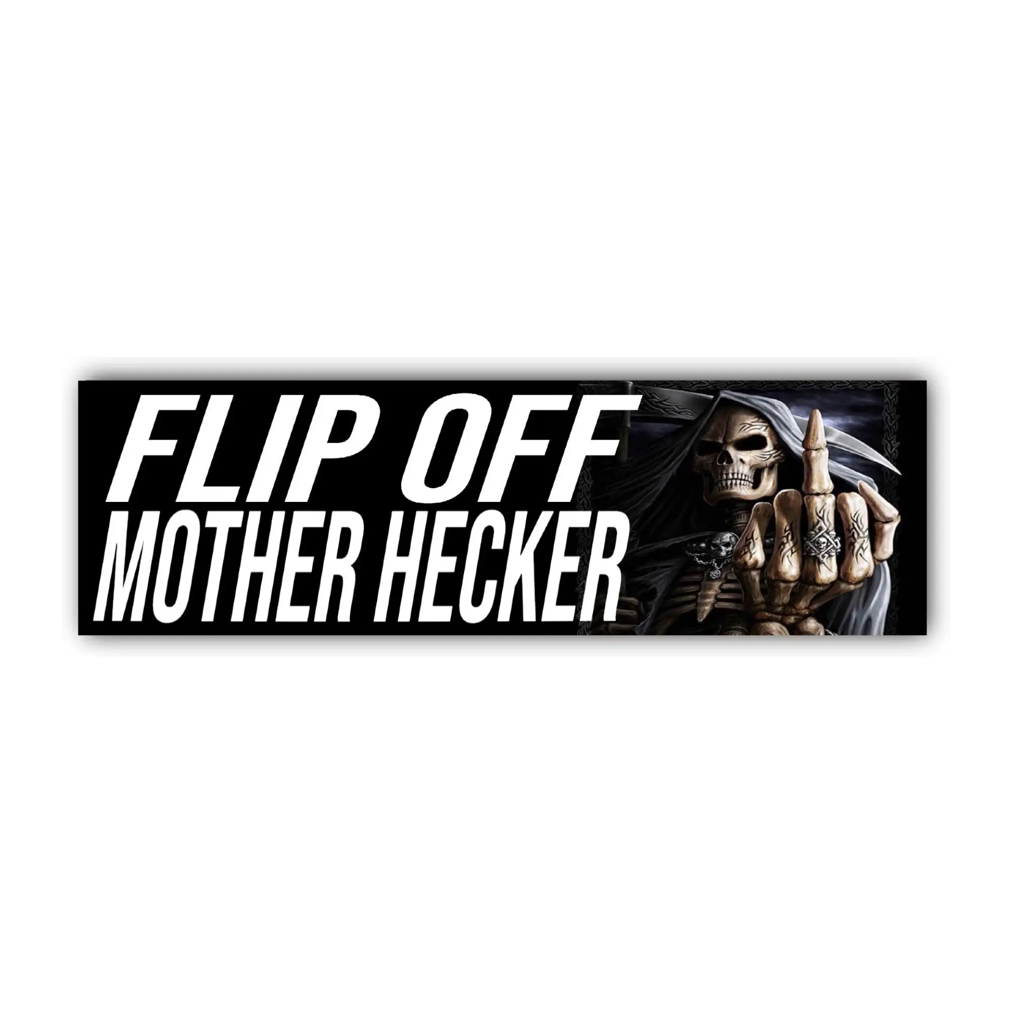 Flip Off Mother Hecker Badass Skeleton Bumper Sticker OR Magnet | Meme Decal | Unhinged Gen Z | 8.5" x 2.5" Premium Weather-proof Vinyl